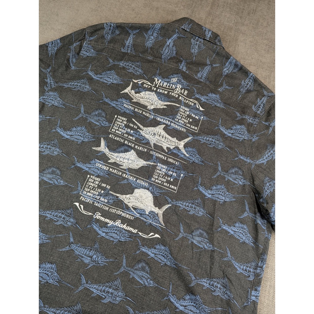 Tommy Bahama Shirt Men XL Blue Silk Marlin Bar Fish AOP Print Artist Series Camp - Picture 1 of 8